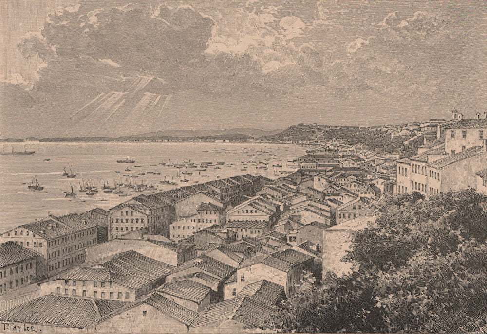 Salvador de Bahia - General view of the bay. Brazil 1885 old antique print